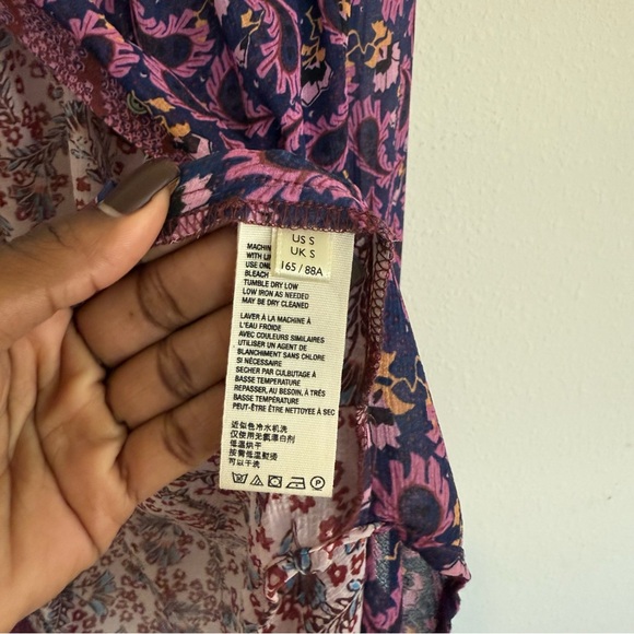 Free People Dani Blouse Size Small Purple Brown Floral Button Up Loose Sheer - Picture 5 of 7